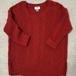 Old Navy Women's Brick Red Cable Knit 3/4 Sleeve Sweater
